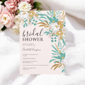 Boho Blauwgroen en Gouden Bloemen Romantisch Vrijg Kaart