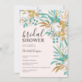 Boho Blauwgroen en Gouden Bloemen Romantisch Vrijg Kaart (Voorkant)