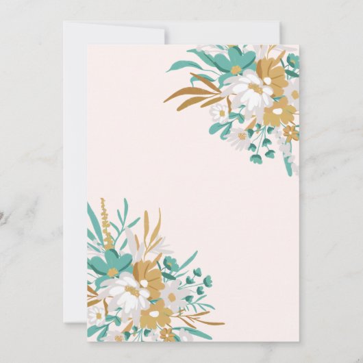 Boho Blauwgroen en Gouden Bloemen Romantisch Vrijg Kaart (Achterkant)