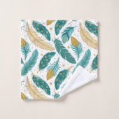 Boho Blauwgroen en gouden veren Bad Handdoek (Wasdoekje)