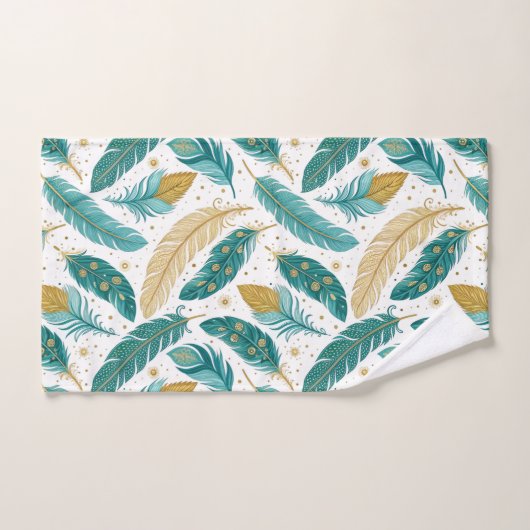 Boho Blauwgroen en gouden veren Bad Handdoek (Handdoek)
