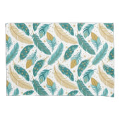 Boho Blauwgroen en gouden veren Kussensloop (Voorkant-Links)