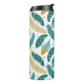 Boho Blauwgroen en gouden veren Thermosbeker (Gedraaid links)