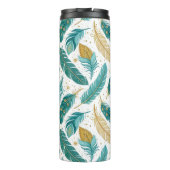 Boho Blauwgroen en gouden veren Thermosbeker (Achterkant)