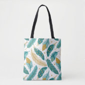 Boho Blauwgroen en gouden veren Tote Bag (Voorkant)