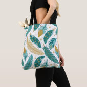 Boho Blauwgroen en gouden veren Tote Bag (Dichtbij)