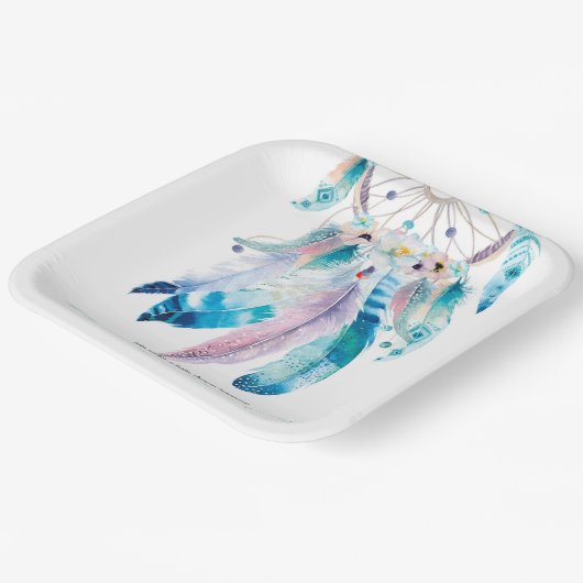 Boho Blauwgroen en Paars Baby shower Dreamweaver Papieren Bordje (Gebogen)