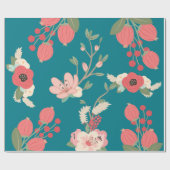 Boho Blauwgroen Floral Cadeaupapier (Vlak)