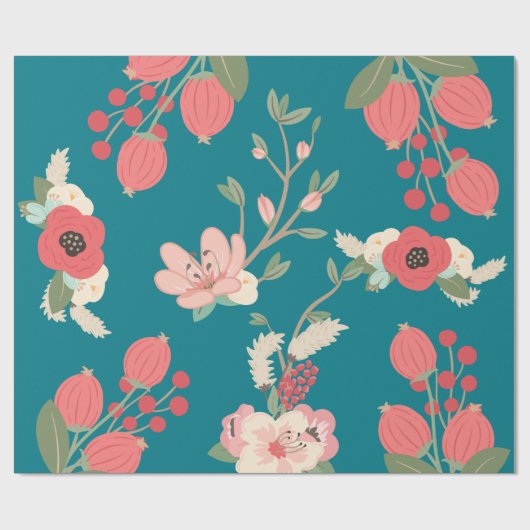 Boho Blauwgroen Floral Cadeaupapier (Vlak)