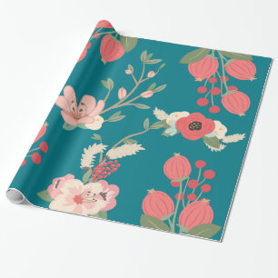 Boho Blauwgroen Floral Cadeaupapier