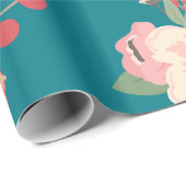 Boho Blauwgroen Floral Cadeaupapier (Rol Hoek)