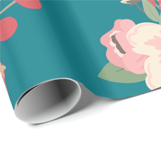 Boho Blauwgroen Floral Cadeaupapier (Rol Hoek)