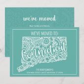 Boho Blauwgroen Floral Connecticut State verhuizen Aankondiging (Voorkant / Achterkant)