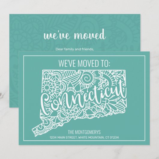 Boho Blauwgroen Floral Connecticut State verhuizen Aankondiging (Voorkant / Achterkant)