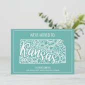 Boho Blauwgroen Floral Mandala Kansas State Moving Aankondiging (Staand voorkant)