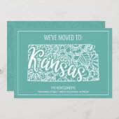 Boho Blauwgroen Floral Mandala Kansas State Moving Aankondiging (Voorkant / Achterkant)