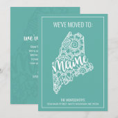 Boho Blauwgroen Floral Mandala Maine State Moving Aankondiging (Voorkant / Achterkant)