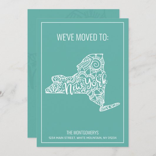 Boho Blauwgroen Floral Mandala New York State Movi Aankondiging (Voorkant / Achterkant)