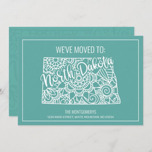 Boho Blauwgroen Floral Mandala North Dakota State  Aankondiging (Voorkant / Achterkant)