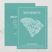 Boho Blauwgroen Floral South Carolina State Moving Aankondiging (Voorkant / Achterkant)
