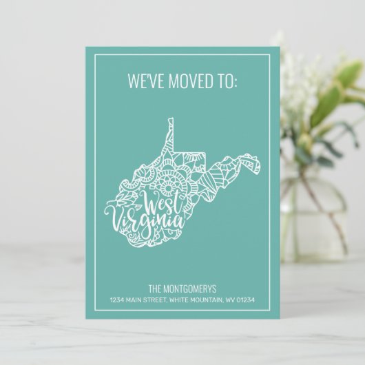 Boho Blauwgroen Floral West Virginia State Moving Aankondiging (Staand voorkant)