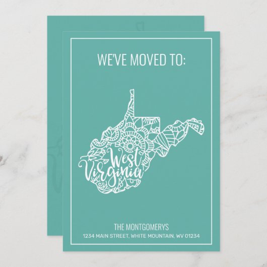 Boho Blauwgroen Floral West Virginia State Moving Aankondiging (Voorkant / Achterkant)