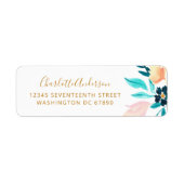 Boho Blauwgroen Gold Waterverf Flowers Return Addr Etiket (Voorkant)