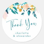 Boho Blauwgroen Groene Bloemen Minimalist Bedankt  Ronde Sticker (Voorkant)