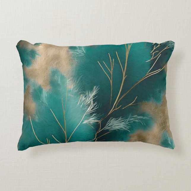 Boho Blauwgroen Kussen – Abstract Home Decor Desig (Voorkant)