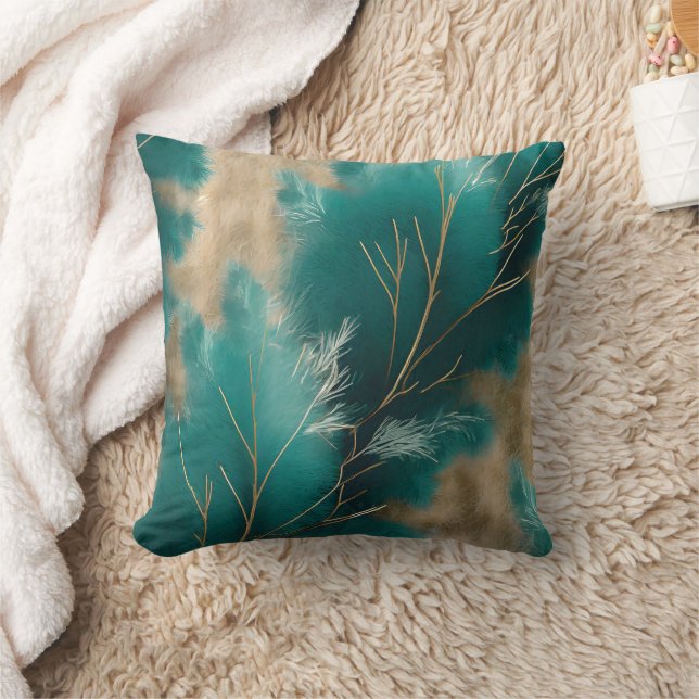Boho Blauwgroen Kussen – Abstract Home Decor Desig (Deken)