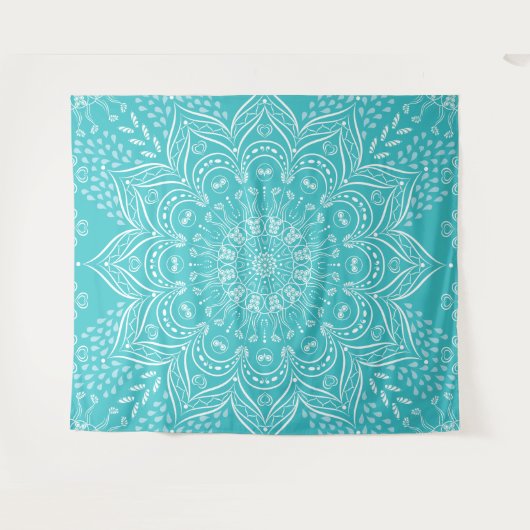 Boho Blauwgroen Mandala Tapestry Wandkleed (Voorkant (horizontaal))