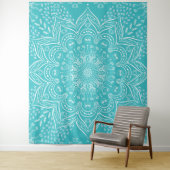 Boho Blauwgroen Mandala Tapestry Wandkleed (In situ)