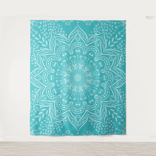 Boho Blauwgroen Mandala Tapestry Wandkleed (Voorkant)