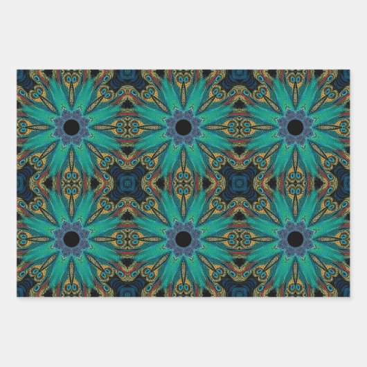 Boho Blauwgroen Peacock Abstract grafisch patroon Inpakpapier Vel (Voorkant)