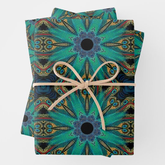 Boho Blauwgroen Peacock Abstract grafisch patroon Inpakpapier Vel (In situ)