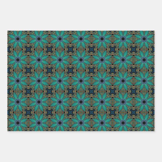 Boho Blauwgroen Peacock Abstract grafisch patroon Inpakpapier Vel (Voorkant 3)