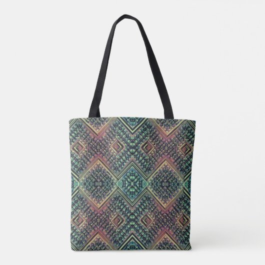 Boho Blauwgroen & Pink Multi Tribal Geïnspireerd Tote Bag (Achterkant)