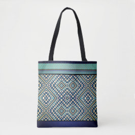 Boho Blauwgroen, Tan, Zwart, Blauw Tribal Tote Bag