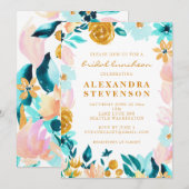 Boho Blauwgroen Waterverf Floral Bridal Luncheon Kaart (Voorkant / Achterkant)