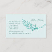 Boho Blauwgroen Waterverf Floral Feather Crest Wre Visitekaartje (Achterkant)