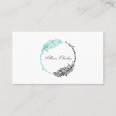Boho Blauwgroen Waterverf Floral Feather Crest Wre Visitekaartje (Voorkant)