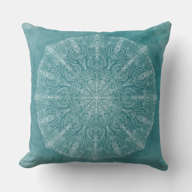 Boho Blauwgroen Waterverf Mandala home decor Kussen (Voorkant)