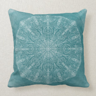Boho Blauwgroen Waterverf Mandala home decor Kussen