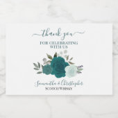 Boho Blauwgroen Waterverf Rozen bruiloft Bedankt M Likeurfles Etiket (Enkel label)