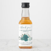 Boho Blauwgroen Waterverf Rozen bruiloft Bedankt M Likeurfles Etiket (Voorkant)