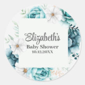 Boho Blauwgroen Wildflower Baby shower Ronde Sticker (Voorkant)