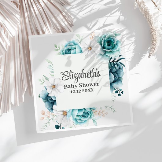 Boho Blauwgroen Wildflower Baby shower Servet