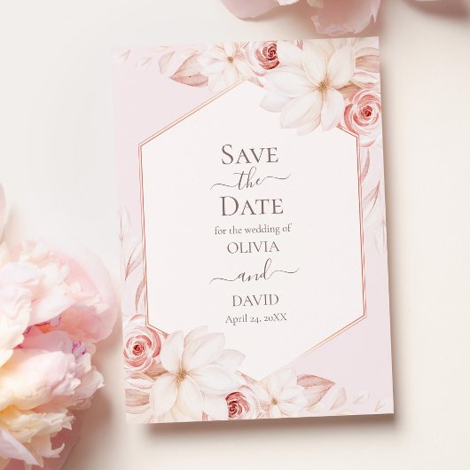Boho Bleekroze Rozen Save the Date Kaart