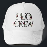 Boho Bling | Bruidsmeisjes Trouwfeest I Do Crew Trucker Pet<br><div class="desc">Rustieke bloemen "I Do Crew" Typografie: Rijke boho-chique handgeschilderde bordeauxrode, roze en marineblauwe waterverf bloemstukken op klassieke zwarte letters, versierd met botanische laurier en diepe blauwe accenten. Uit de "Boho Bloom" collectie, deze prachtige lay-out bevat een rijk Boheemse wilde bloemenboeket met stralende bloemen en eucalyptusgroene bladeren. Voor andere kleuren of...</div>