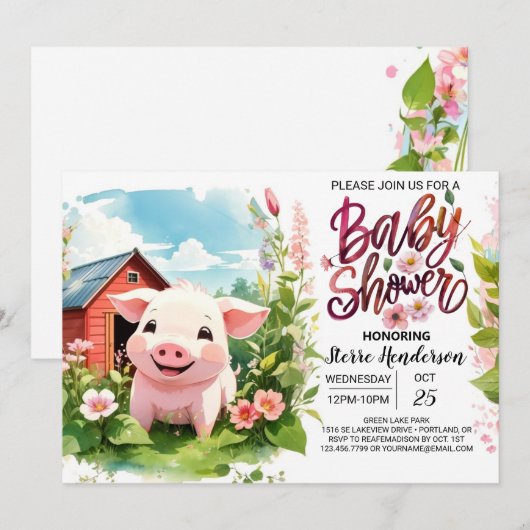 Boho Bliss Boerderij Varkensvarken Baby shower Kaart (Voorkant / Achterkant)